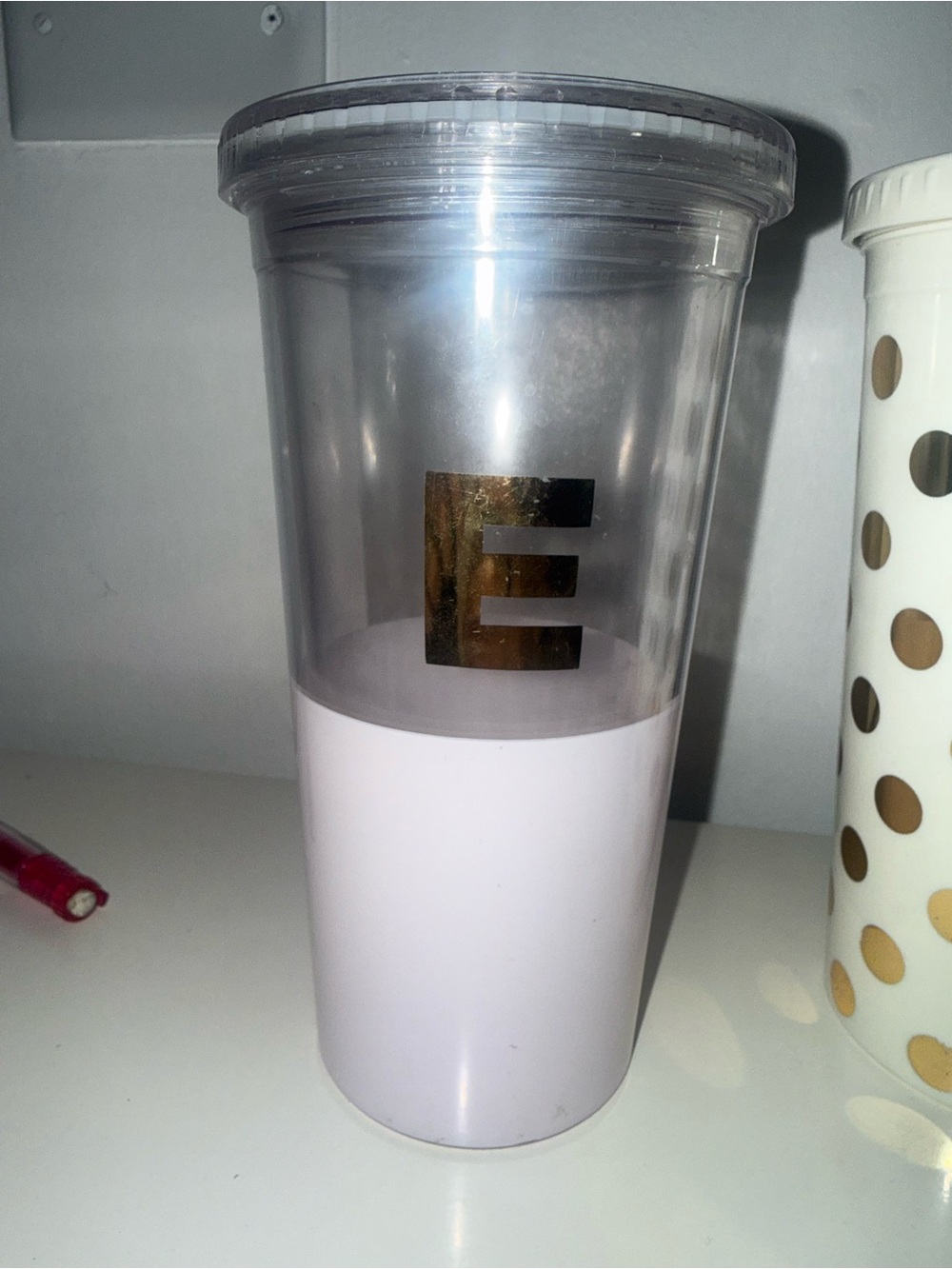 Kate spade Pink and Clear Travel Tumbler with Gold Accent